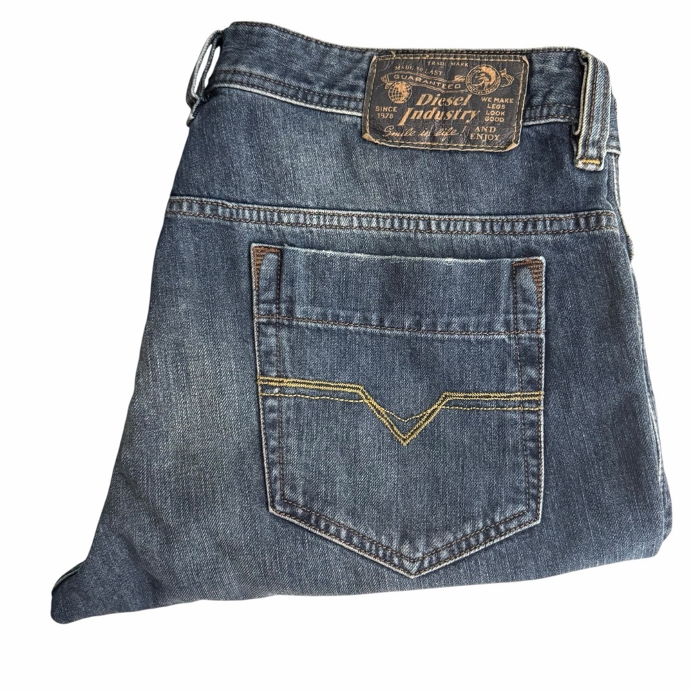Diesel Safado Slim Straight Jeans Mens 36x30 ORBE4 Wash Button Fly Distressed